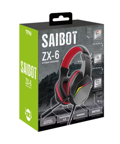 Игровые наушники TFN Saibot ZX-6 красные  фото 2